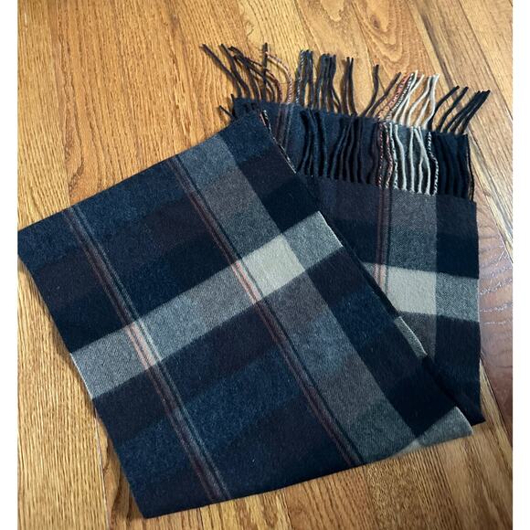 CLUB ROOM Men's Plaid 100% Cashmere Scarf Brown Beige Black Fringe 65x12” - Picture 2 of 13